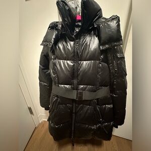 SAM. Shiny Black Belted Puffer Coat